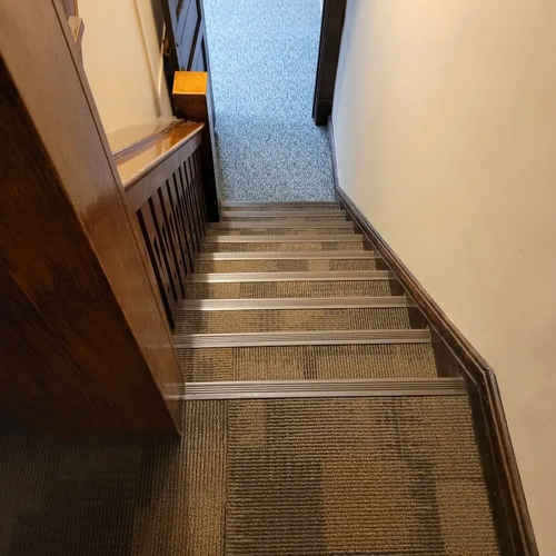Commercial patterned carpeted stairs in Indiana