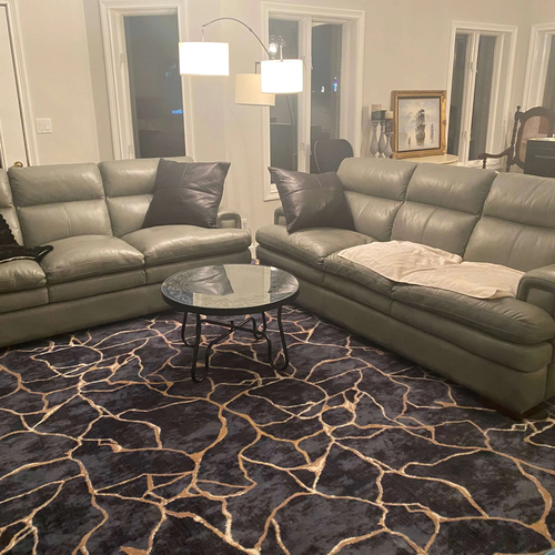 Abstract patterned carpet in an Indiana home