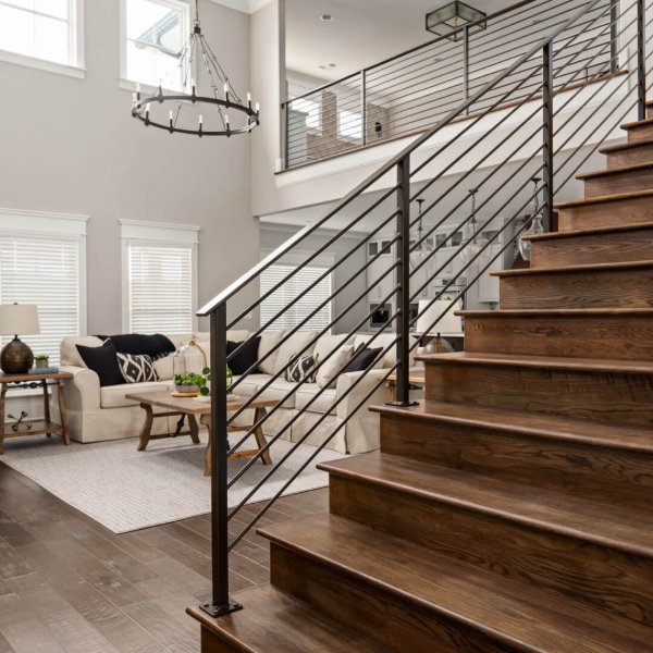 Stylish home with wood flooring and stairs