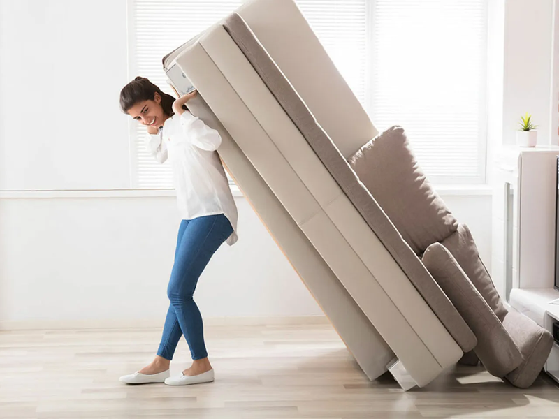 Moving sofa for laminate floor installation
