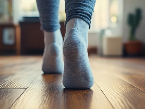Walking on hardwood flooring