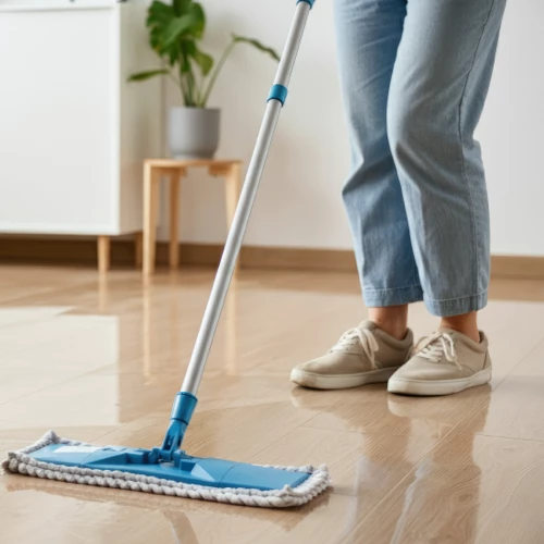 Mopping a shiny laminate floor