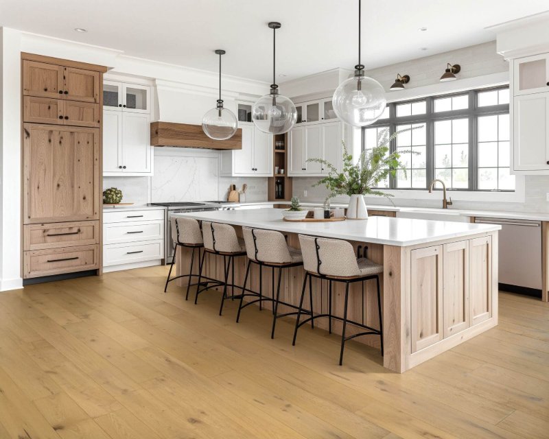 Hardwood flooring in a bright kitchen
