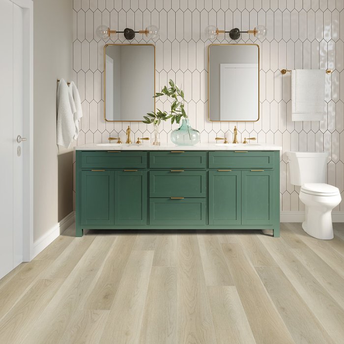 Stylish bathroom with slip resistant LVP flooring
