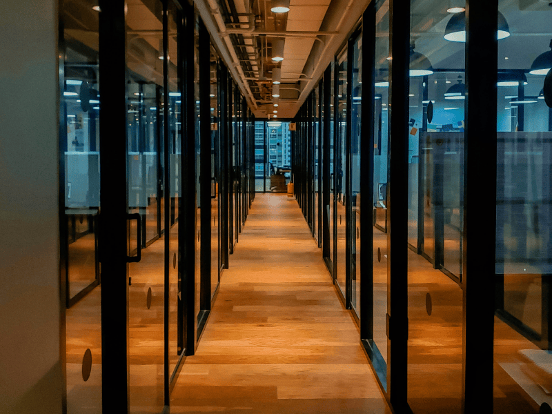 Commercial flooring in an office hallway